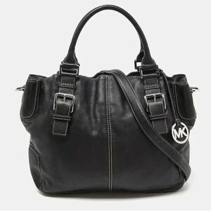 Michael Kors Black Leather Tote Bag with Silver Hardware